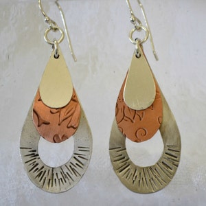 Sterling silver and copper teardrop dangle earrings.  &quot;Saturday night&quot;