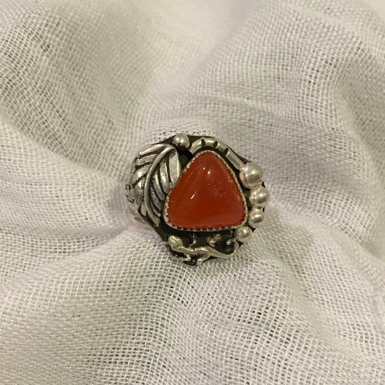 Southwest style Carnelian ring. Orange carnelian with leaf | Etsy