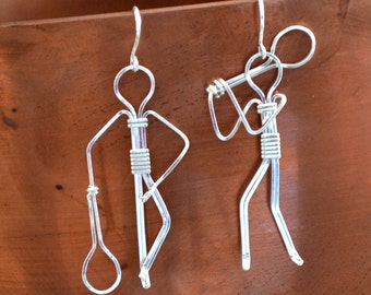 Tennis player earrings in Sterling Silver  Hand made.  Choose your style.  "Grand Slam"
