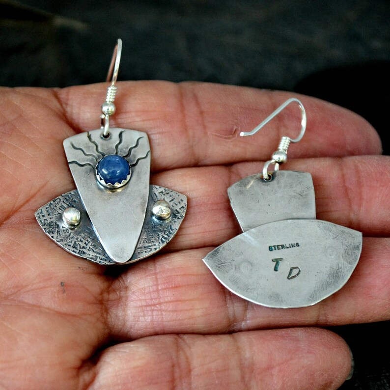 /'well worn jeans/' Blue kyanite and textured sterling silver earrings