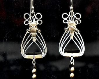 two tone Egyptian earrings in Sterling Silver and 14K gold filled.