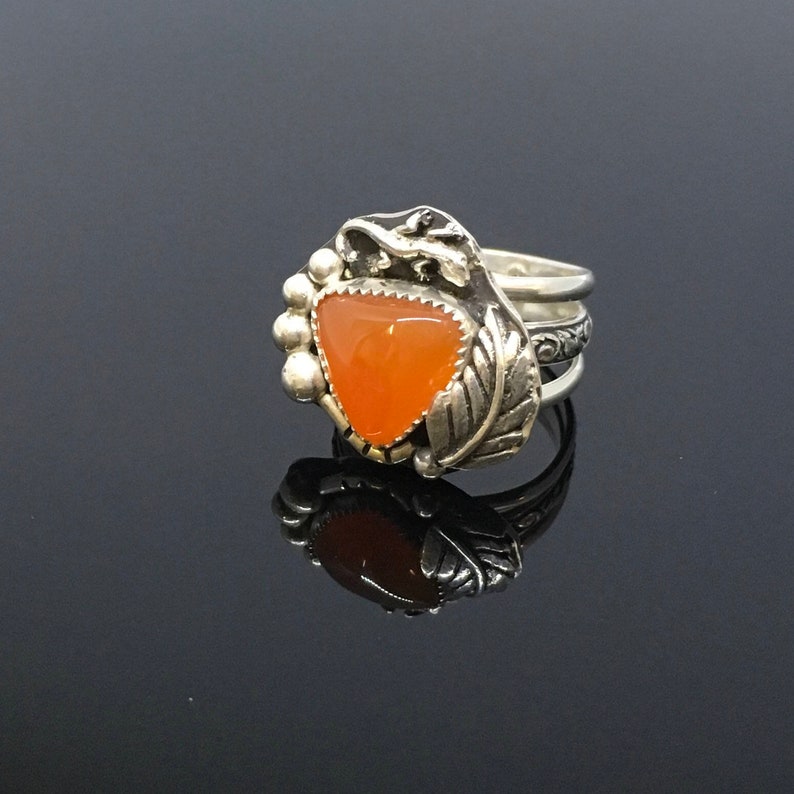 Southwest Style Carnelian Ring. Orange Carnelian With Leaf and - Etsy