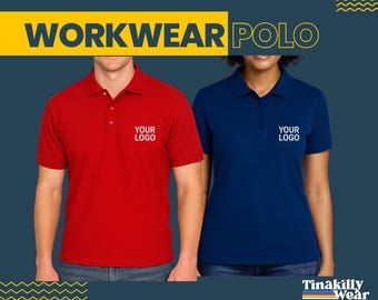 Personalised Workwear Polo Shirt – Custom Logo Uniform | Embroidery or DTF Print | Pique Cotton