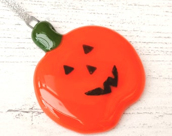 Fused glass pumpkin decoration - handmade Halloween decoration