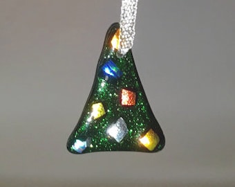 Tiny glass Christmas tree decoration, dichroic glass baby Christmas tree ornament, fused glass decoration, fused glass tree ornament