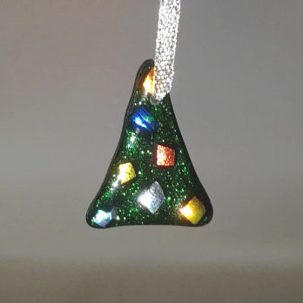 Tiny glass Christmas tree decoration, dichroic glass baby Christmas tree ornament, fused glass decoration, fused glass tree ornament