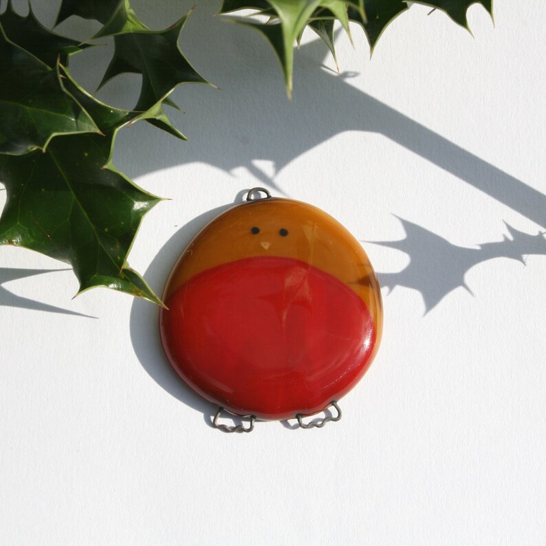 Fused glass robin Christmas decoration handmade, medium robin decoration, fused glass robin ornament, little glass robin image 6