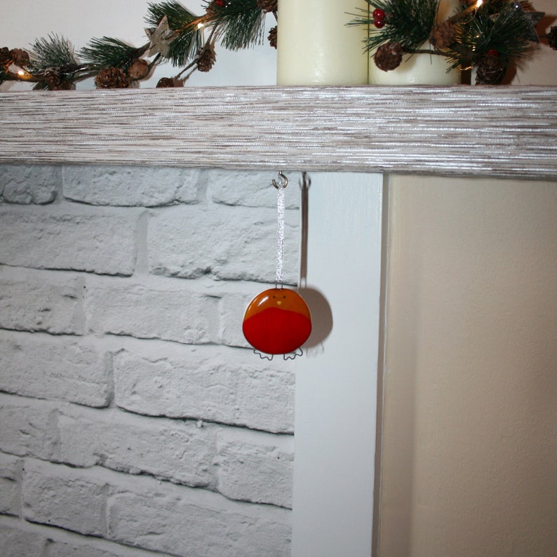Fused glass robin Christmas decoration handmade, medium robin decoration, fused glass robin ornament, little glass robin image 7