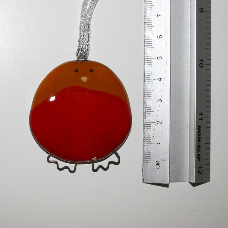 Fused Glass Robin Christmas Decoration Handmade, Medium Robin
