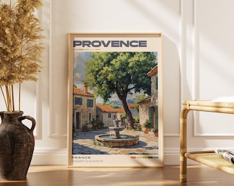 Lámina de viaje a la Provenza / Obra de arte vintage de un pueblo francés, arte mural de galería europea
