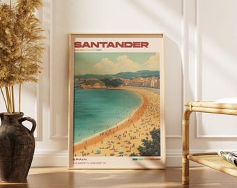 Santander Travel Poster Print | Vintage Spanish Artwork | Retro European Decor | Gallery Wall Art | Home Gift Idea