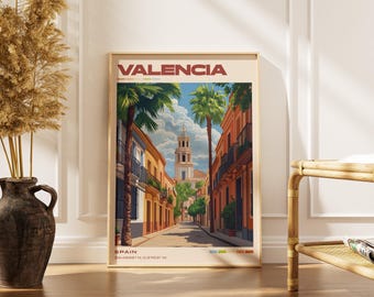 Valencia Travel Poster Print | Vintage Spanish Artwork | Retro European Decor | Gallery Wall Art | Home Gift Idea