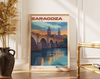 Zaragoza Travel Poster Print | Vintage Spanish Artwork | Retro European Decor | Gallery Wall Art | Home Gift Idea