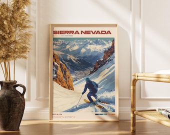 Sierra Nevada Travel Ski Print | Vintage Spanish Artwork | Retro European Decor | Gallery Wall Art | Home Poster Gift Idea