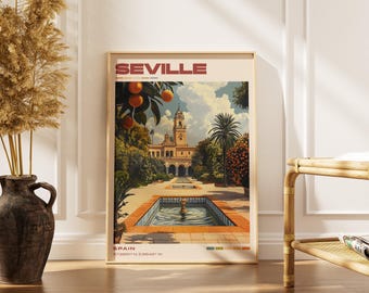 Seville Travel Poster Print | Vintage Spanish Artwork | Retro European Decor | Gallery Wall Art | Home Gift Idea