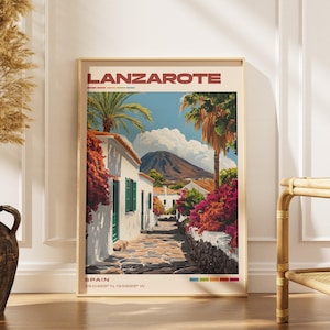 Lanzarote reseaffisch | Vintage spansk konstverk, retro europeisk inredning