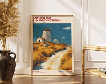Vejer de la Frontera Travel Poster Print | Vintage Spanish Artwork | Retro European Decor | Gallery Wall Art | Home Gift Idea