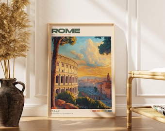 Rome Travel Poster Print | Vintage Italian Artwork | Retro European Decor | Italy Gallery Wall Art | Home Gift Idea