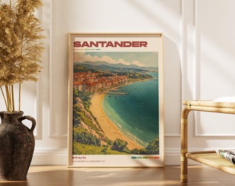 Santander Travel Poster Print | Vintage Spanish Artwork | Retro European Decor | Gallery Wall Art | Home Gift Idea