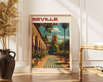 Seville Travel Poster Print | Vintage Spanish Artwork | Retro European Decor | Gallery Wall Art | Home Gift Idea