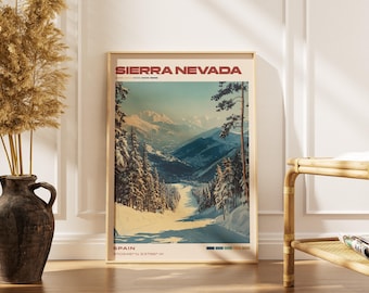 Sierra Nevada Travel Ski Print | Vintage Spanish Artwork | Retro European Decor | Gallery Wall Art | Home Poster Gift Idea