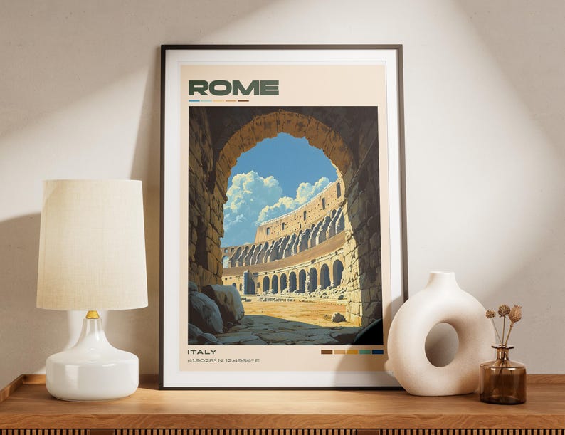 Rome Colosseum Travel Poster | Vintage Italian Artwork, Retro European ...