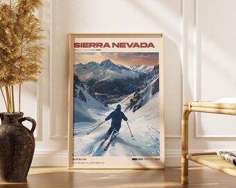 Sierra Nevada Travel Ski Print | Vintage Spanish Artwork | Retro European Decor | Gallery Wall Art | Home Poster Gift Idea