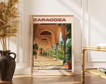 Zaragoza Travel Poster Print | Vintage Spanish Artwork | Retro European Decor | Gallery Wall Art | Home Gift Idea