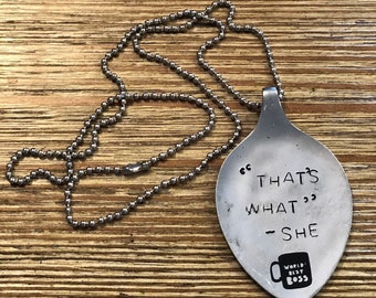 The Office inspired hand stamped spoon necklace