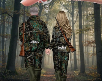 Personalized Hunting Couple Keychain, Custom Hunter Anniversary Gift