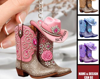 Personalized Cowgirl Boots Keychain, Custom Photo Acrylic Charm