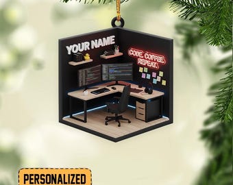 Personalized Computer Programmer Christmas Ornament, Laptop Coding Ornament Gift