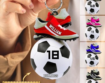 Personalized Soccer Keychain, Custom Football & Cleats Charm, Team Gift