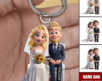 Personalized Wedding Couple Keychain, Custom Acrylic Charm, Anniversary Gift