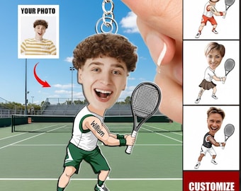 Personalized Tennis Photo Keychain, Custom Acrylic Charm, Sports Gift