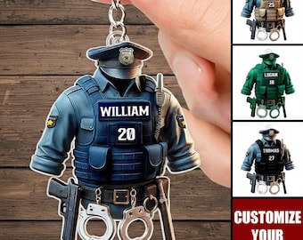 Personalized Police Officer Photo Keychain, Law Enforcement Graduation Gift