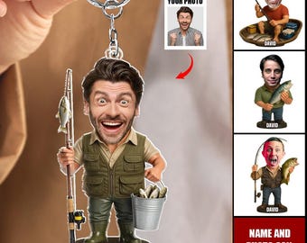 Personalized Fisherman Photo Keychain, Custom Acrylic Angler Gift