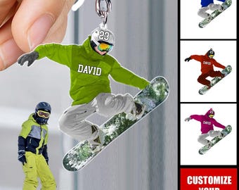 Personalized Snowboarder Photo Keychain, Custom Acrylic Winter Sports Charm