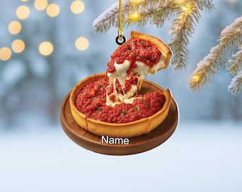 Personalized Cheese Pizza Christmas 2D Flat Ornament, Gift For Pizza Lover, Festive Food