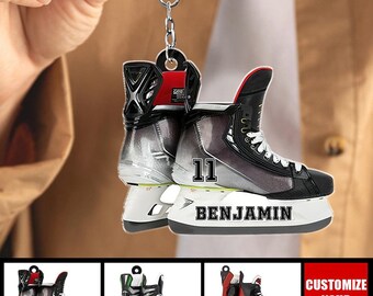 Personalized Hockey Skates Keychain, Custom Acrylic Charm, Team Gift