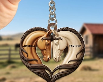 Personalized Horse Couple Keychain, Custom Equestrian Anniversary Gift