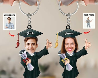 Personalized Graduation Photo Keychain, Custom Acrylic Caricature, Class of 2026