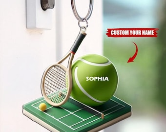 Personalized Tennis Keychain, Custom Acrylic Charm, Sports Bag Tag