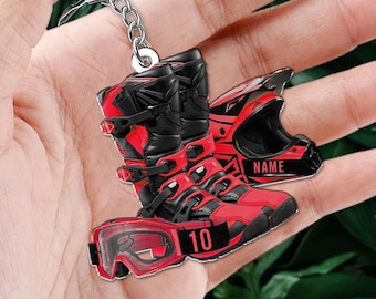 Personalized Motocross Gear Keychain, Custom Dirt Bike Helmet & Boots Charm
