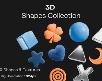 80 Modern 3D Shapes | Textures, Design Elements (1024px) (Digital Download)