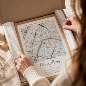 Personalised Location Coordinates Map Print, Custom,New Home Gift, Couple Wall Art with Heart Marker, Wedding, Anniversary, Engagement