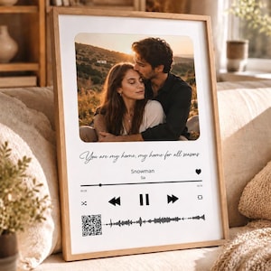 Muziekfotolijst op maat, gepersonaliseerde foto met QR-code voor een nummer, Spotify-poster, jubileum- of verjaardagscadeau voor stellen, gepersonaliseerde muziekmuurdecoratie