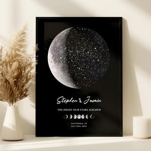 Custom Star Map with Moon phase Print, Night We Met Anniversary Gift, Night Sky Print, Wedding Gift, Constellation Print, Personalised gift