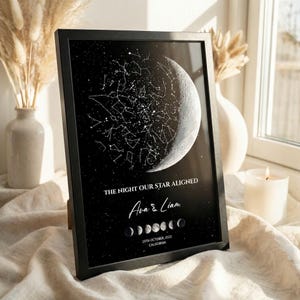 Custom Star Map with Moon print, engaged gifts for her , him • engagement Gift ,  Anniversary gift, wedding gift , constellation, sky night