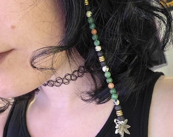 Hair Accessories, Beaded Hair Dangles, Pot Leaf